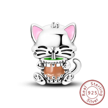 Charms 925 Sterling Silver Dog Cat Paw Print Love Pets Charms Beads Fit Original Bracelets Necklaces Pendant Women DIY Jewelry