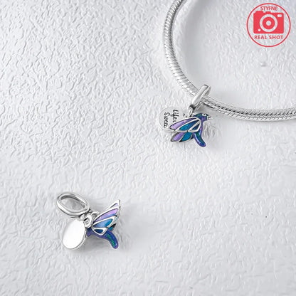925 Sterling Silver Rainbow Woodpecker Animal Pendant with Elephant Bead for DIY Bracelet Making Birthday Gift Idea