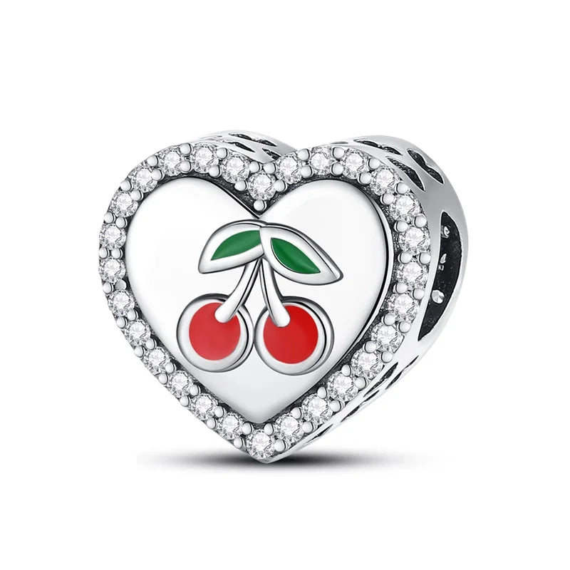925 Silver Color Strawberry Cherry Apple Avocado Fruit Charms Beads Fit Qikaola 925 Original Bracelets Fine DIY Birthday Jewelry