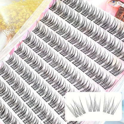 110PCS No Glue Triple Fish Tail Lashes, Self-Adhesive Design, Ultra Slim Black Stem, Natural Transparent Look,