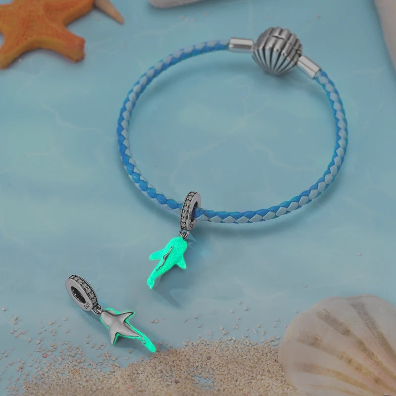 Fit Original 925 Sterling Silver Charms Beads Blue Luminous Whale Shark Seahorse Dolphin Charms For Women Fine DIY Jewelry Gifts