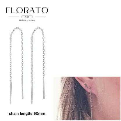 FLORATO 925 Sterling Silver Earrings Chain Tassel Pendant Earrings Zircon Silver Earrings for Women Trend Luxury Wedding Jewelry