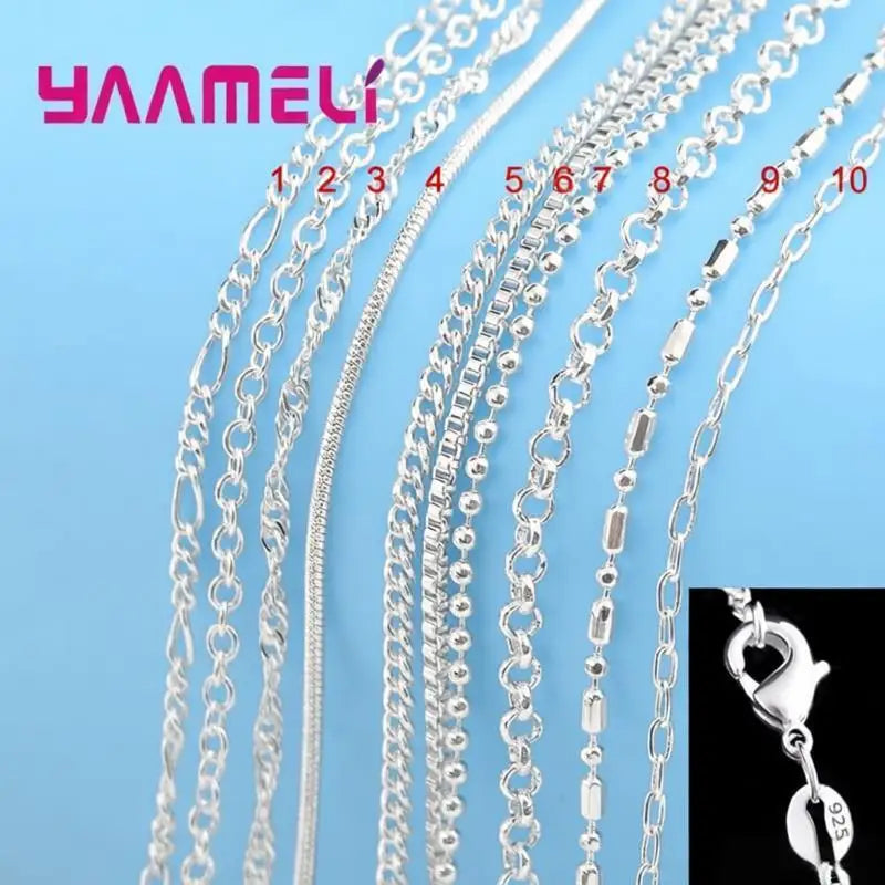 100% Authentic Genuine 925 Sterling Silver Link Chain Necklace with Lobster Clasps Fit Men Women Pendant 10 Designs 16-30 Inches