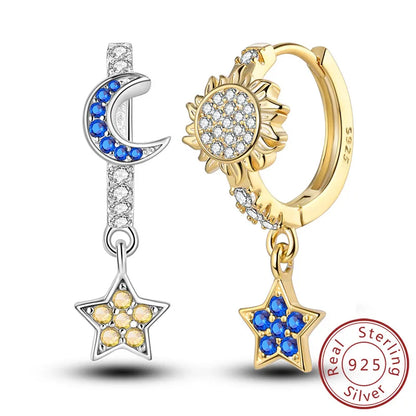 New 925 Sterling Silver Hoop Earrings Star Moon Stud Drop Earrings For Woman Party Wedding Accessories Fashion Jewelry Gift
