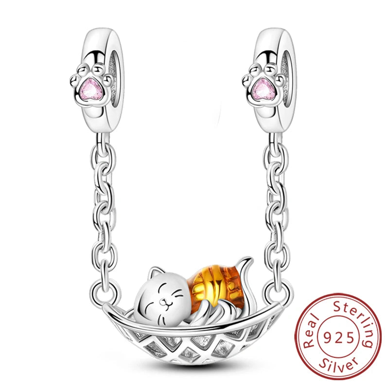 Charms 925 Sterling Silver Dog Cat Paw Print Love Pets Charms Beads Fit Original Bracelets Necklaces Pendant Women DIY Jewelry