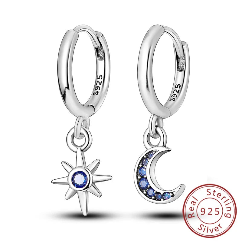 New 925 Sterling Silver Hoop Earrings Star Moon Stud Drop Earrings For Woman Party Wedding Accessories Fashion Jewelry Gift