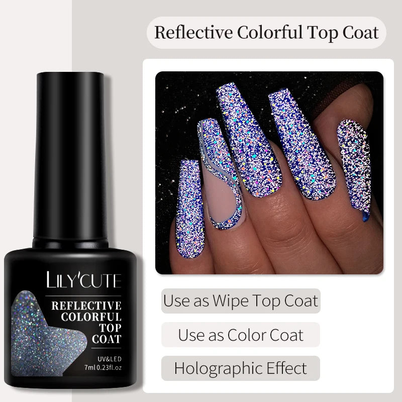LILYCUTE 7ml Base Nowipe Top Coat Soak Off UV LED Gel Nail Polish Reinforcement Gel Semi Permanent Multifunction Gel Varnishes