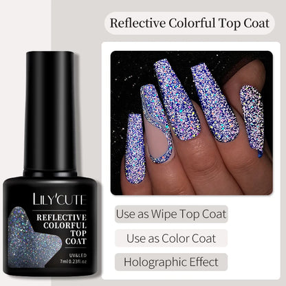 LILYCUTE 7ml Base Nowipe Top Coat Soak Off UV LED Gel Nail Polish Reinforcement Gel Semi Permanent Multifunction Gel Varnishes