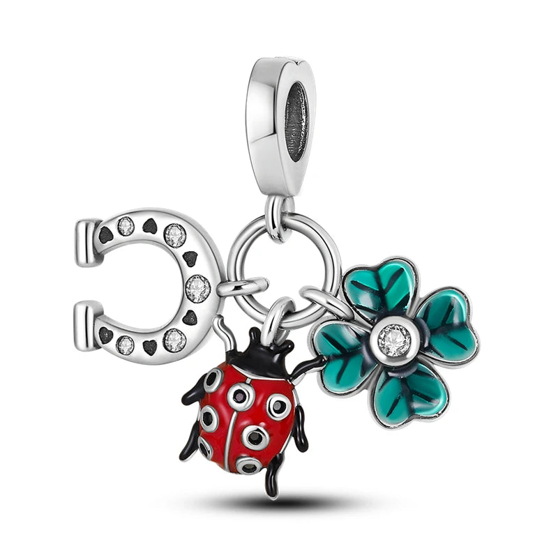 925 Silver Rainbow Flower Dragonfly Charms Dangle Charm Animal Bead Fit Original Bracelet Jewelry DIY