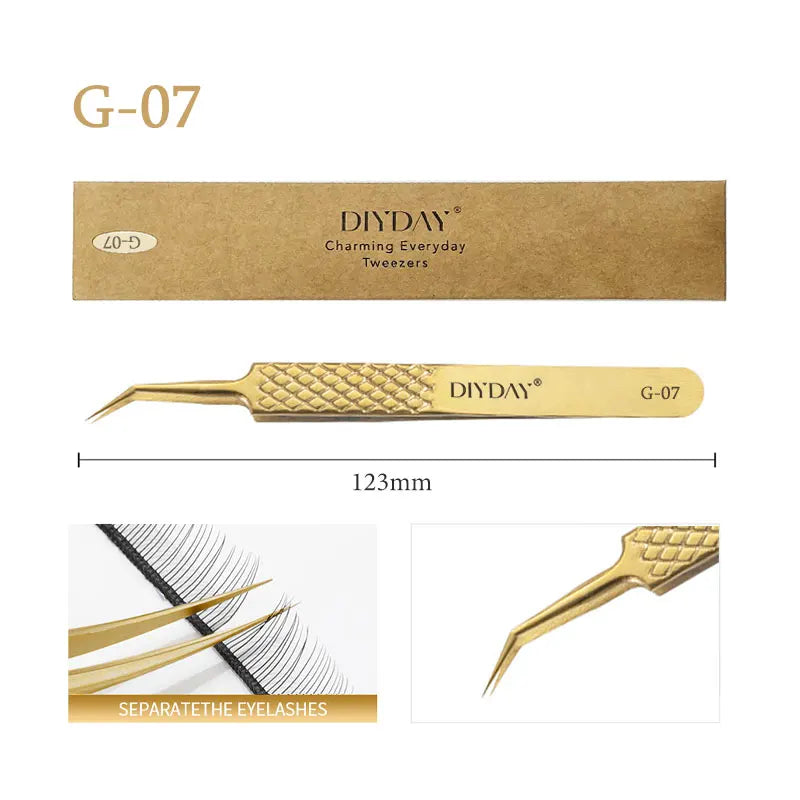 DIYDAY Anti-slip Eyelash Extension Tweezers Stainless Steel Fiber Tip Lashe Tweezer Precision Makeup Tool for Professional Use