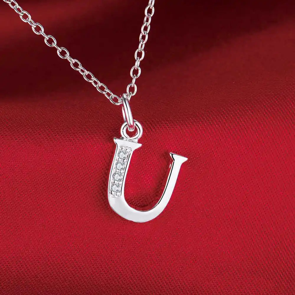 26 Letters 925 Sterling Silver Necklace Pendant Zircon For Women Exquisite Student Girlfriend Jewelry Accessories Wedding Gift