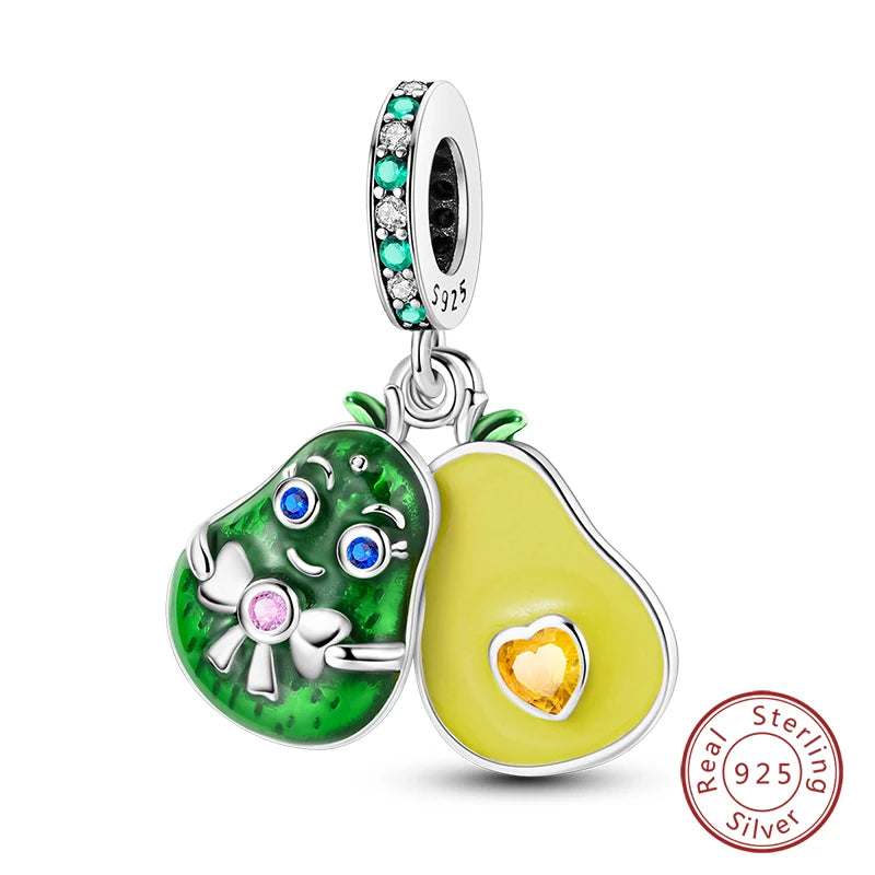 Original 925 Sterling Silver Charms Beads Green Avocado Fruit Pendant Fit Bracelet Charms Women Jewelry Gift