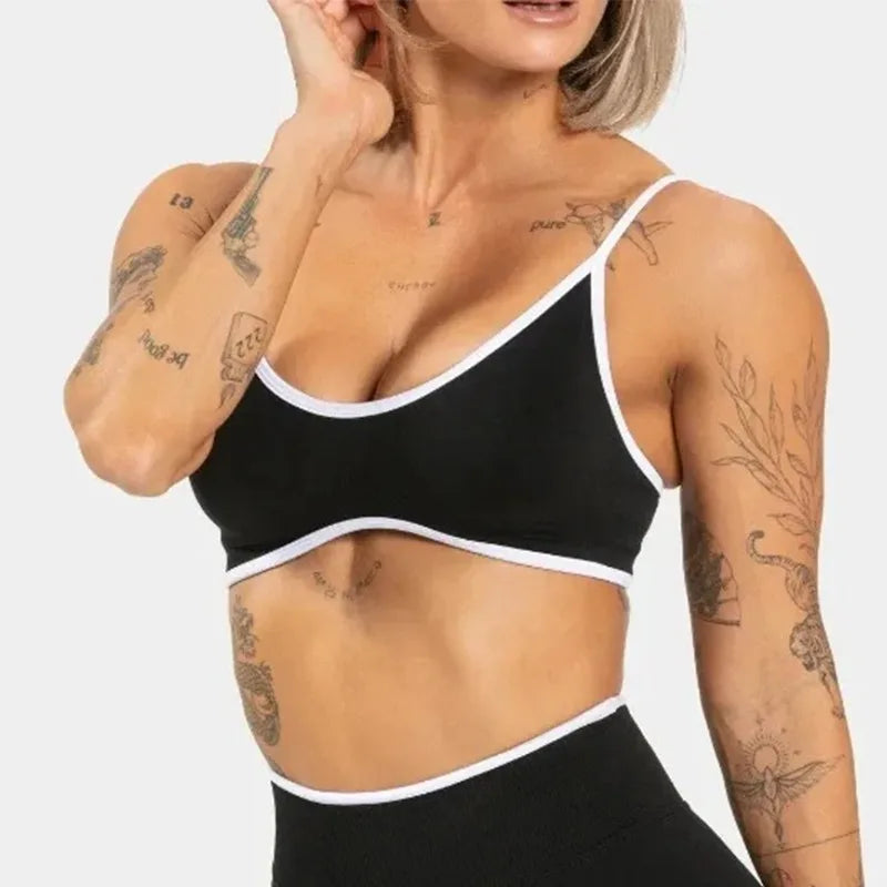 Women Solid Color Gym Sports Bra Summer Yoga Fitness Top Sexy Backless Knit Bra with Chest Cushion Suspender Breathable Bra