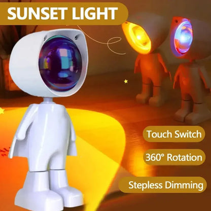 GGbingo Rechargeable Astronaut Robot Rainbow Projection Sun Lamp Table Night Light Sunset Lamp Dimming Bedroom Atmosphere Light