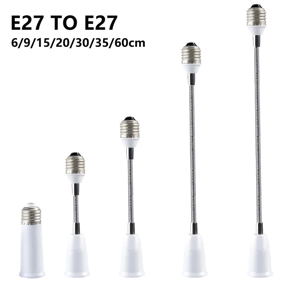 Flexible E27 to E27  LED Bulb Extension Lamp Holder 20CM 30CM 40CM 50CM 60CM Light Socket LED Lamp Base Converter Bulb Holder