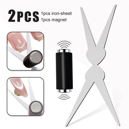 Double-head French Nail Art Magnet Set 3D Strong Cat Eye Magnet Nail Art Gel Polish DIY V-Shaped Effect Manicure Magnetic Tool