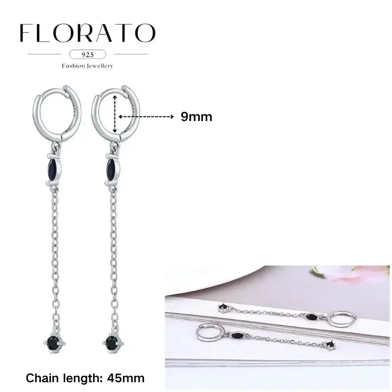 FLORATO 925 Sterling Silver Earrings Chain Tassel Pendant Earrings Zircon Silver Earrings for Women Trend Luxury Wedding Jewelry