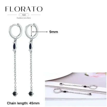 FLORATO 925 Sterling Silver Earrings Chain Tassel Pendant Earrings Zircon Silver Earrings for Women Trend Luxury Wedding Jewelry
