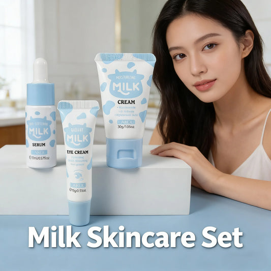 Laikou Milk Skincare Set 3 PCS Travel Size 17ml Serum 15g Eye Cream 30g Cream Moisturizer Hydrating Nourishing Facial Care Kit