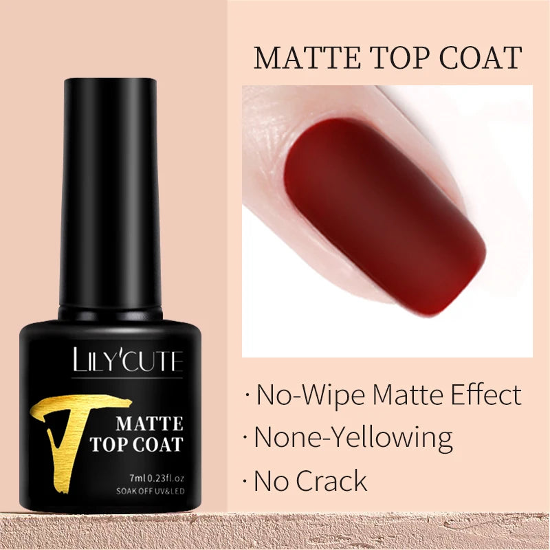 LILYCUTE 7ml Base Nowipe Top Coat Soak Off UV LED Gel Nail Polish Reinforcement Gel Semi Permanent Multifunction Gel Varnishes