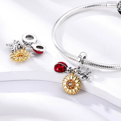Hot Sale Charm Bead Pendant 925 Sterling Silver Firefly Love Heart Cats Dogs Sunflower Charm for Bracelet Women DIY Jewelry Gift