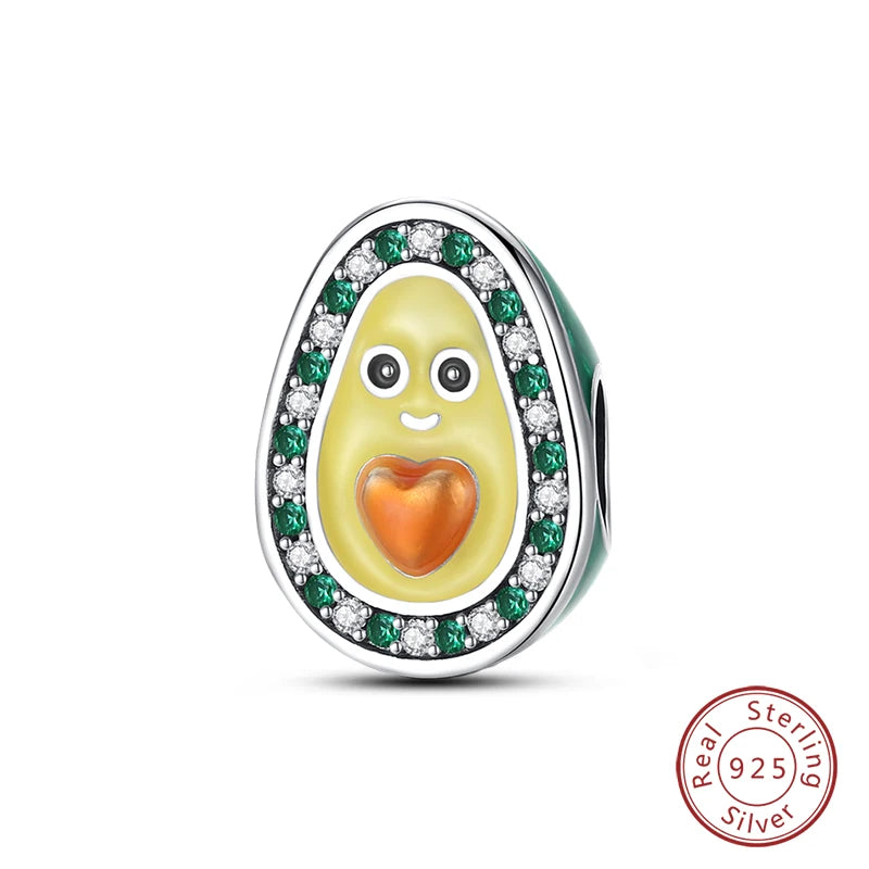 Original 925 Sterling Silver Charms Beads Green Avocado Fruit Pendant Fit Bracelet Charms Women Jewelry Gift