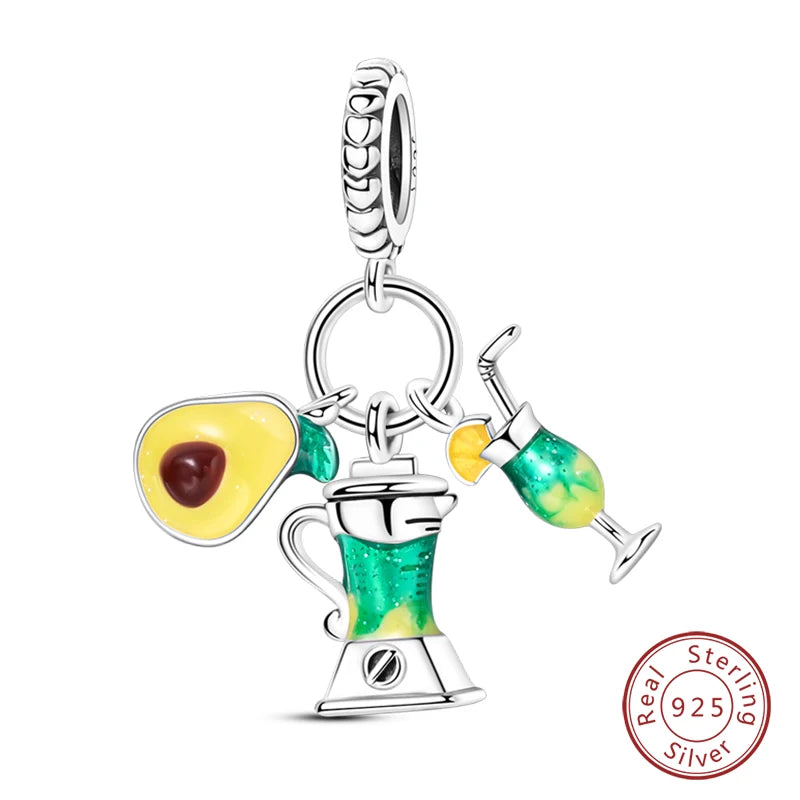 Original 925 Sterling Silver Charms Beads Green Avocado Fruit Pendant Fit Bracelet Charms Women Jewelry Gift
