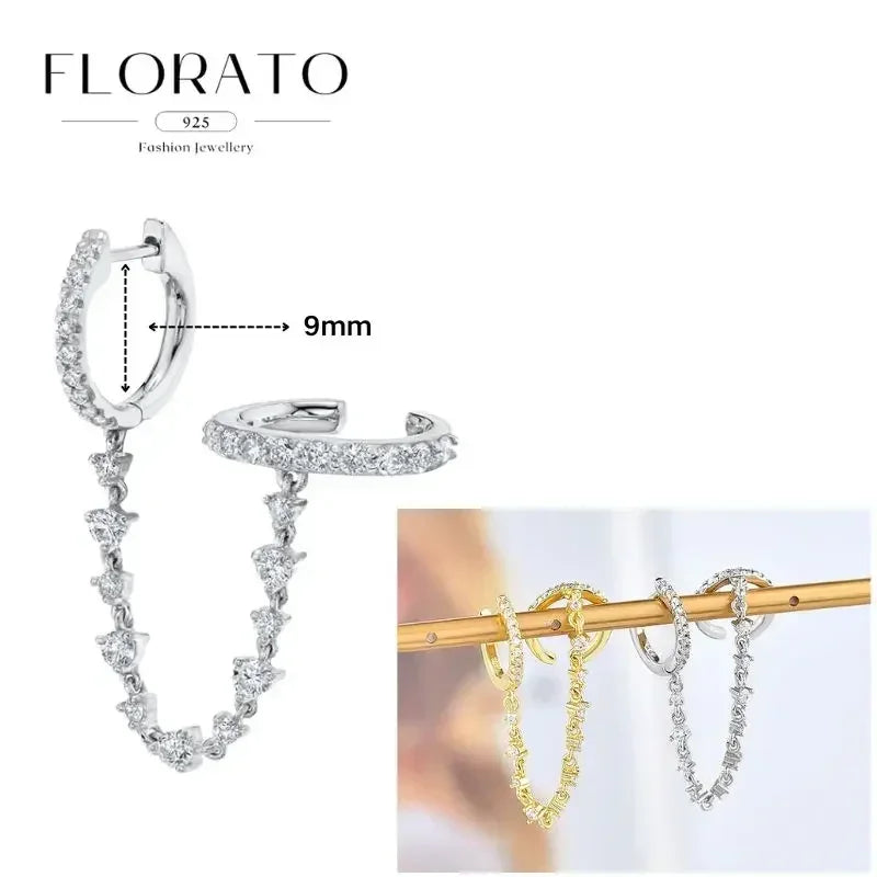 FLORATO 925 Sterling Silver Earrings Chain Tassel Pendant Earrings Zircon Silver Earrings for Women Trend Luxury Wedding Jewelry