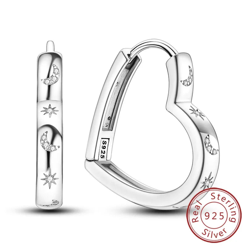 New 925 Sterling Silver Hoop Earrings Star Moon Stud Drop Earrings For Woman Party Wedding Accessories Fashion Jewelry Gift