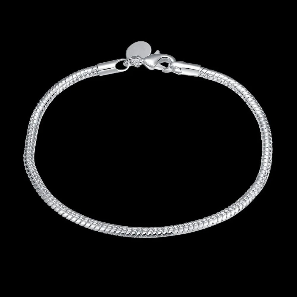 925 Sterling Silver 16-23cm 3mm Snake Chain Bracelet For Women Men Fashion Wedding Engagement Party Jewelry Gifts