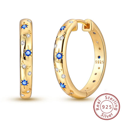New 925 Sterling Silver Hoop Earrings Star Moon Stud Drop Earrings For Woman Party Wedding Accessories Fashion Jewelry Gift