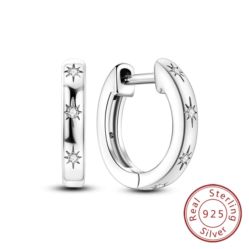 New 925 Sterling Silver Hoop Earrings Star Moon Stud Drop Earrings For Woman Party Wedding Accessories Fashion Jewelry Gift