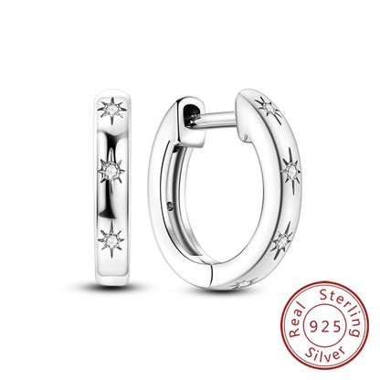 New 925 Sterling Silver Hoop Earrings Star Moon Stud Drop Earrings For Woman Party Wedding Accessories Fashion Jewelry Gift