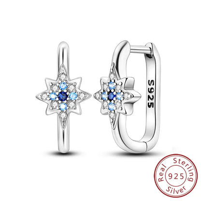 New 925 Sterling Silver Hoop Earrings Star Moon Stud Drop Earrings For Woman Party Wedding Accessories Fashion Jewelry Gift