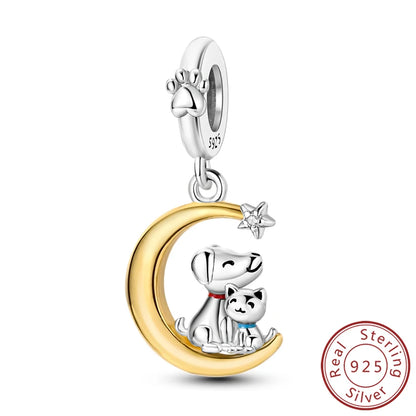 Charms 925 Sterling Silver Dog Cat Paw Print Love Pets Charms Beads Fit Original Bracelets Necklaces Pendant Women DIY Jewelry