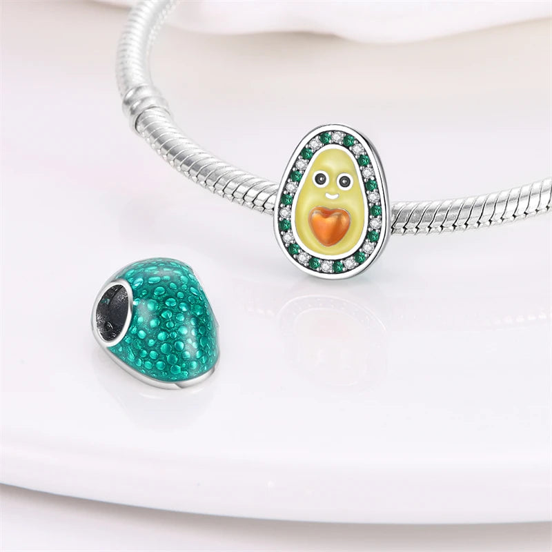 Original 925 Sterling Silver Charms Beads Green Avocado Fruit Pendant Fit Bracelet Charms Women Jewelry Gift