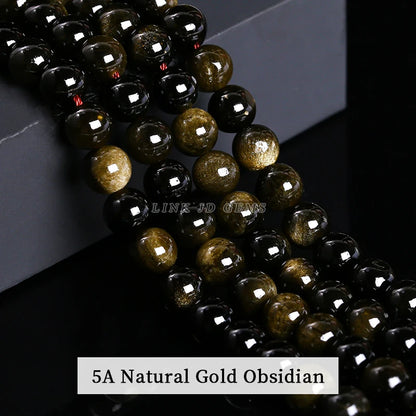 Natural Stone Golden Obsidian Bead Irisation Round Loose Spacer 4 6 8 10 12mm For Jewelry Making Diy Bracelet Necklace Accessory
