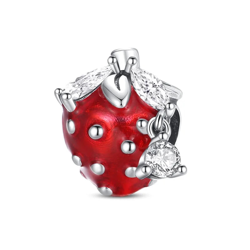925 Silver Color Strawberry Cherry Apple Avocado Fruit Charms Beads Fit Qikaola 925 Original Bracelets Fine DIY Birthday Jewelry