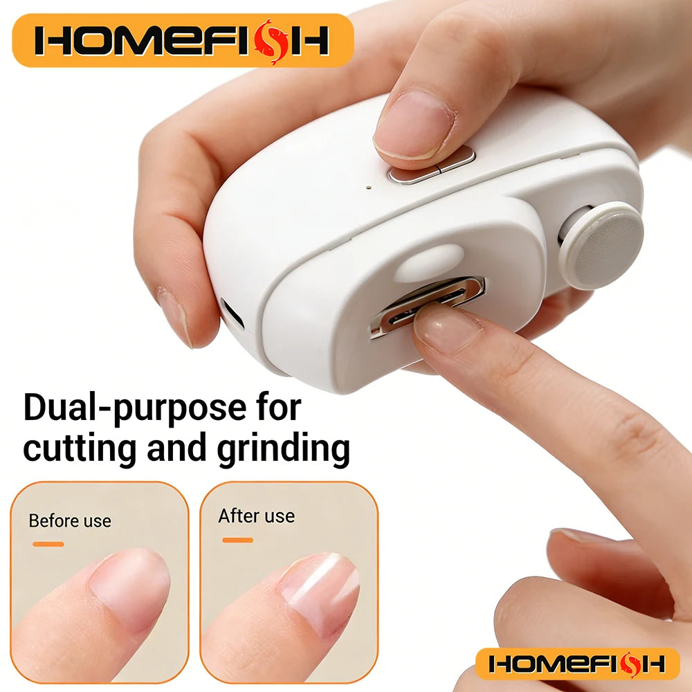 Electric Nail Trimmer Smoothing Buffing with Lamp Auto Nail Shaper Rechargeable Nail Cutting Tool Manicure for Infant Grown‑up