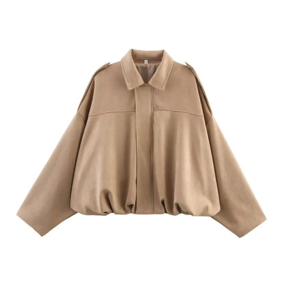 TFMLN Women Suede Bomber Jacket Spring New Fashion Long Sleeve Zipper Oversize Solid Bomber Coat Chic Lady 2025 Streetwear