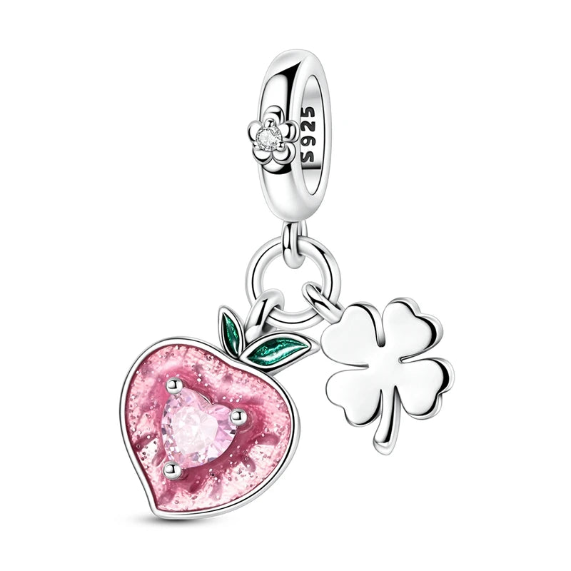 925 Silver Color Strawberry Cherry Apple Avocado Fruit Charms Beads Fit Qikaola 925 Original Bracelets Fine DIY Birthday Jewelry