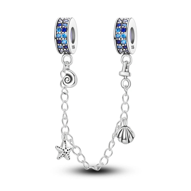 Safety Chain Charms Fit Original 925 Sterling Silver Charms Beads Moon Star Butterfly Heart Safety Chain For Women Jewelry Gifts