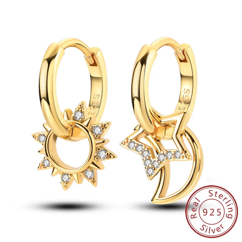 New 925 Sterling Silver Hoop Earrings Star Moon Stud Drop Earrings For Woman Party Wedding Accessories Fashion Jewelry Gift