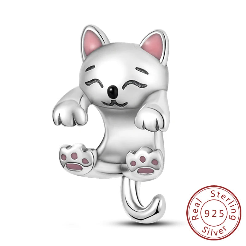 Charms 925 Sterling Silver Dog Cat Paw Print Love Pets Charms Beads Fit Original Bracelets Necklaces Pendant Women DIY Jewelry