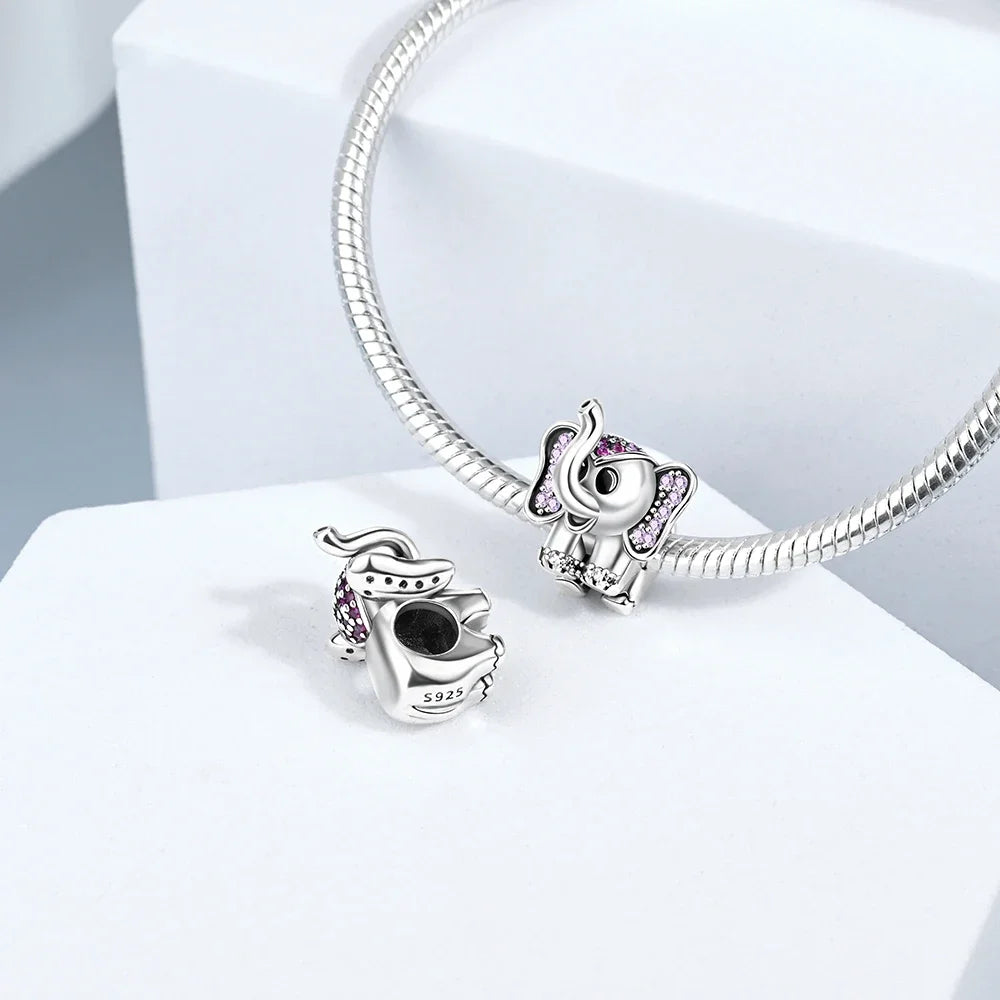 925 Sterling Silver Rainbow Woodpecker Animal Pendant with Elephant Bead for DIY Bracelet Making Birthday Gift Idea