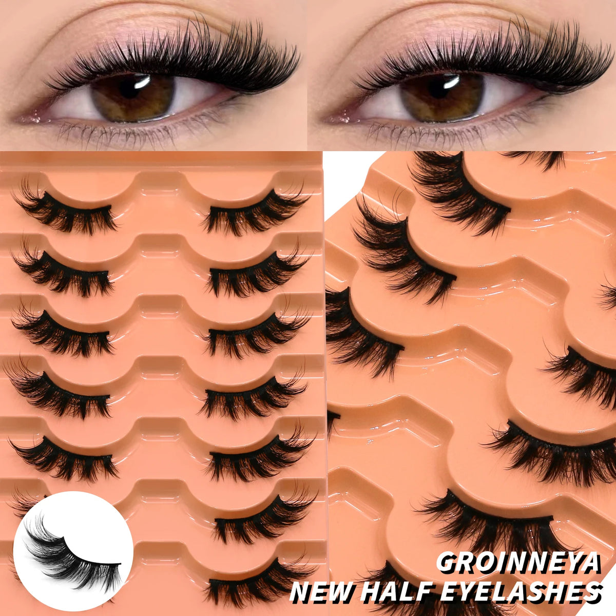 VELTRINAY Half Lashes Natural Cat Eye Eyelashes Wispy False Eyelashes 3D Volume Strip Natural Lashes Fake Eyelashes Makeup
