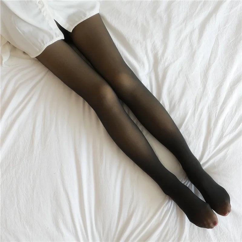 Women Fleece Leggings Sexy Translucent Slim Pantyhose Elasticity Winter Warm Legging Thermal Tights Female Woman Pants Streetwea