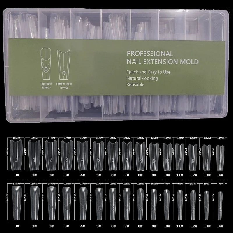 240PCS Sandwich Dual Nail Form Coffin Almond Nail Forms 15Size Reusable Top Bottom Forms Nail Art Extension Top Mold Bottom Mold