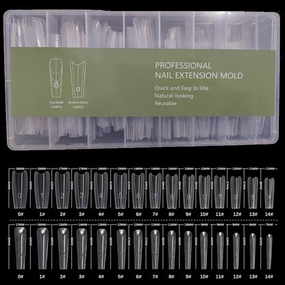240PCS Sandwich Dual Nail Form Coffin Almond Nail Forms 15Size Reusable Top Bottom Forms Nail Art Extension Top Mold Bottom Mold
