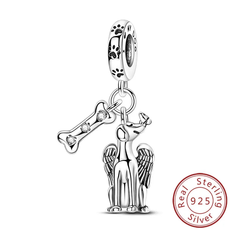 Charms 925 Sterling Silver Dog Cat Paw Print Love Pets Charms Beads Fit Original Bracelets Necklaces Pendant Women DIY Jewelry